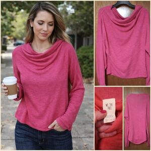We The Free Coral Cowl Neck Top